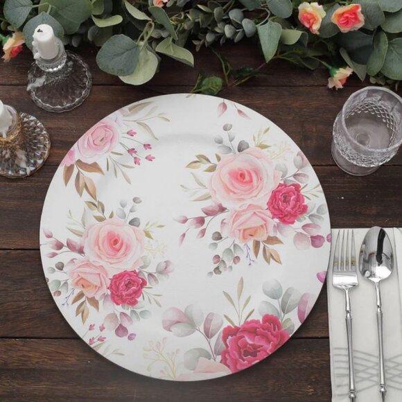 CHARGER PLATE - 6 pack:  13" Rose Flower Design Plastic Charger Plates - Picture 3 of 15